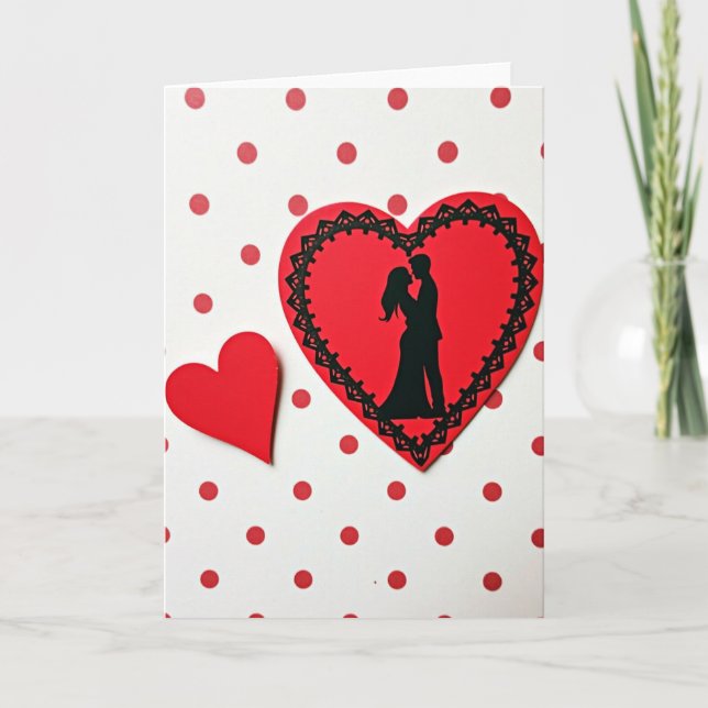 Lace Polka Dot Couple Heart Card (Front)