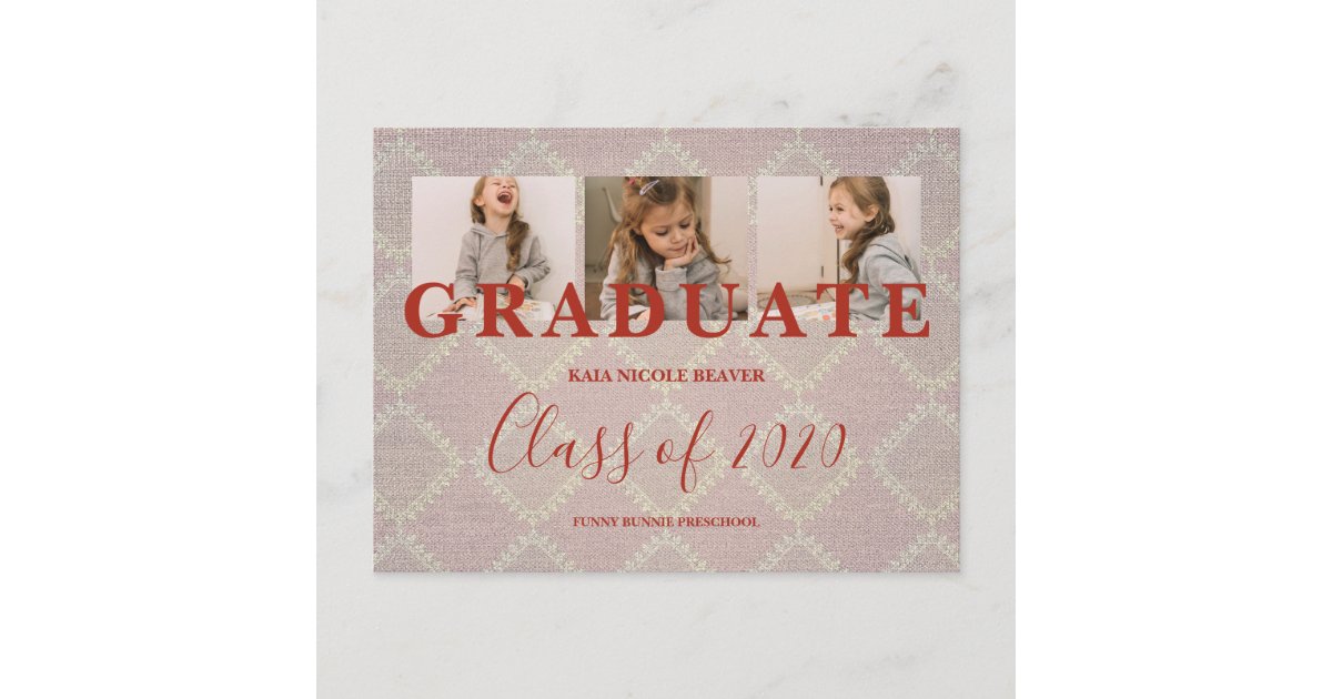 Lace Pre-K Graduation 3 Photos Textile Texture Postcard | Zazzle