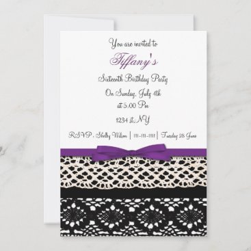 lace purple damask Sweet Sixteen party Invitation