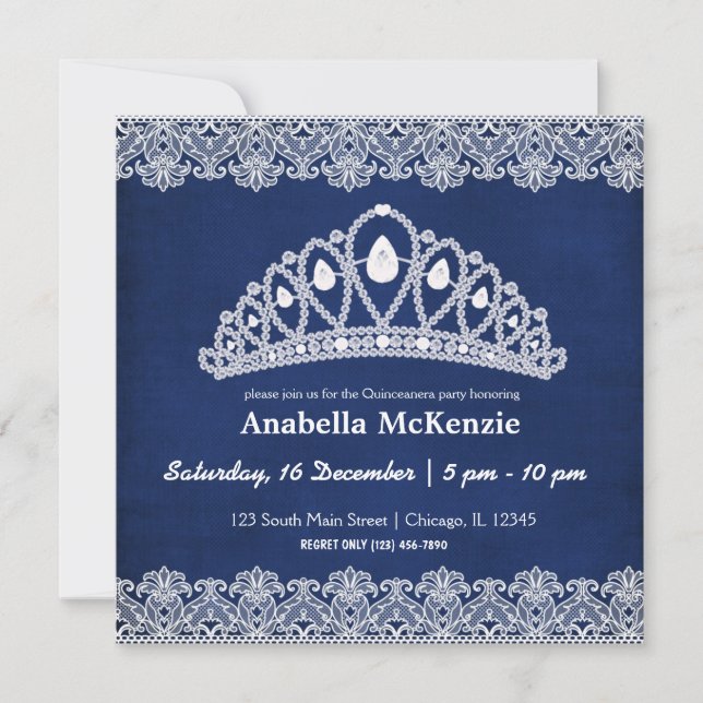 Lace Quinceanera (Blue) Invitation (Front)