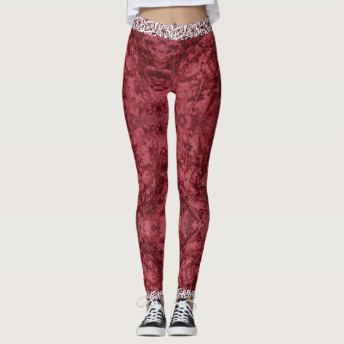 lace  red crushed velvet leggings