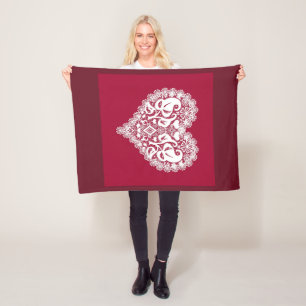 Lace red heart leaves floral lacy Valentines Day r Fleece Blanket