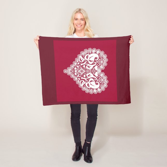 Lace red heart leaves floral lacy Valentines Day r Fleece Blanket (In Situ)