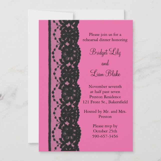 Lace Rehearsal Dinner (fuchsia) Invitation (Front)