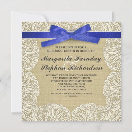 lace ribbon &amp; burlap rustic rehearsal dinner announcement