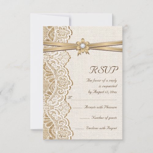 Lace, ribbon flower &amp; burlap wedding RSVP response