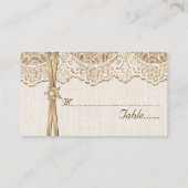 Lace, ribbon & flower on burlap wedding place card (Back)