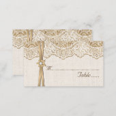 Lace, ribbon & flower on burlap wedding place card (Front/Back)