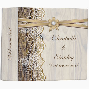 Lace, ribbon flower & wood wedding planner binder