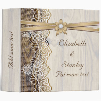 Lace, ribbon flower & wood wedding planner binder