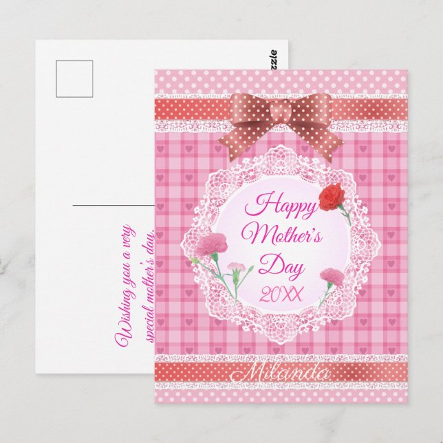 Lace Ribbon Happy Mother’s Day Postcard (Front/Back)