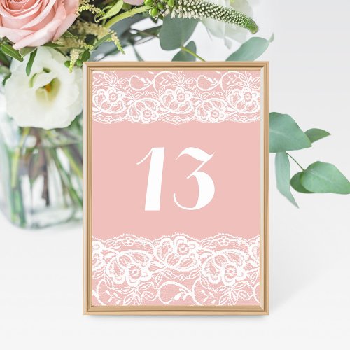 Lace Romantic Blush Pink Custom Color Table Number