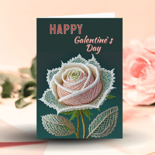 Lace Rose Galentine`s Day Valentine`s Day Holiday Card