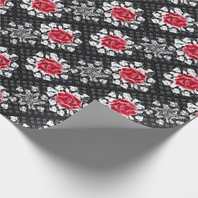 Lace Roses Goth Heavy Metal Wrapping Paper (Corner)