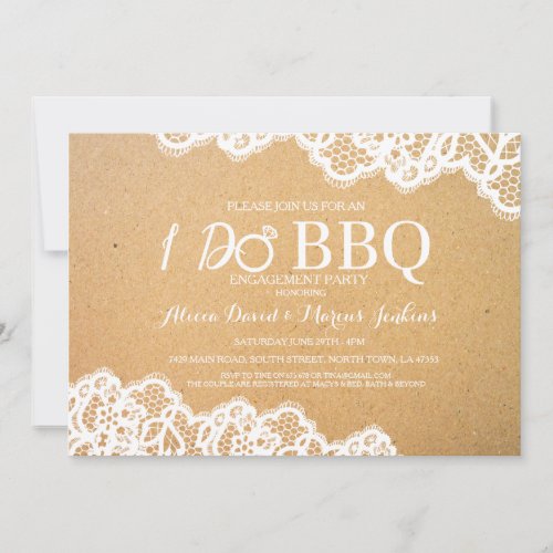 Lace Rustic I DO BBQ Engagement Party Shower Invitation