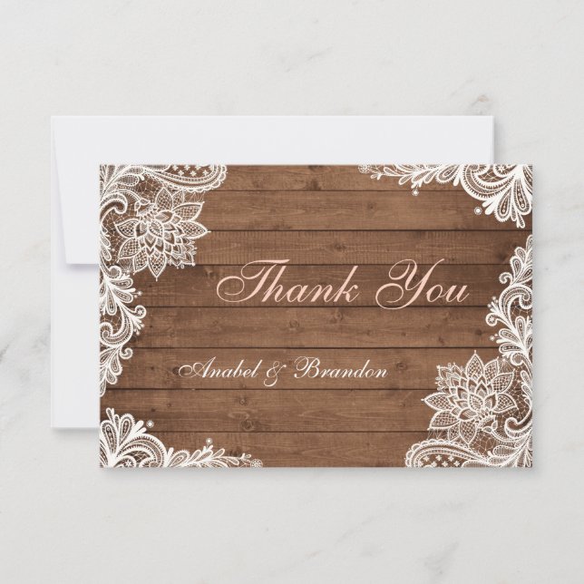 Lace Rustic Wood Thank You Card (Front)