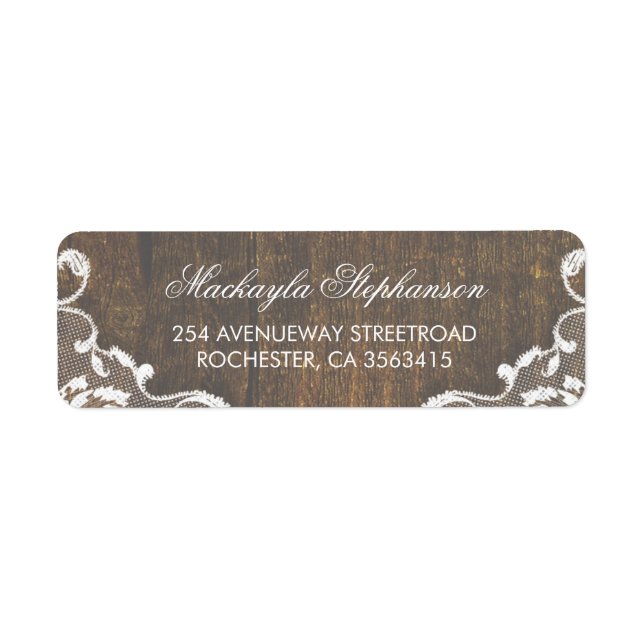 Lace Rustic Wood Wedding Label (Front)