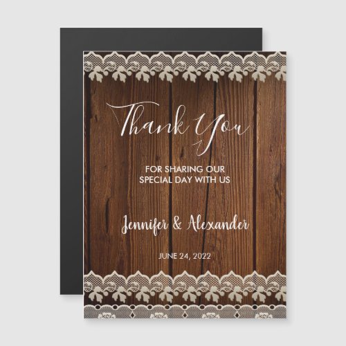Lace rustic wood wedding Thank You magnetic card