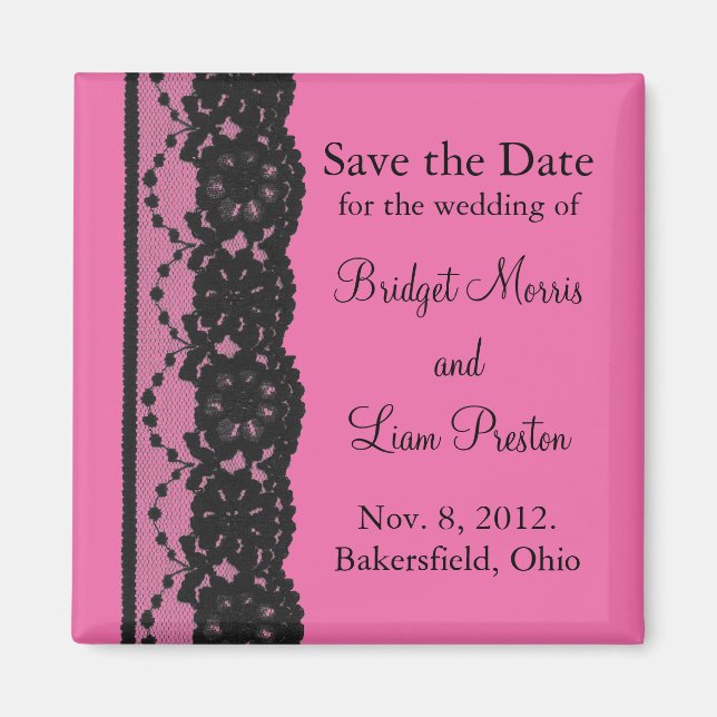 Lace Save the Date Magnet (fuchsia) (Front)