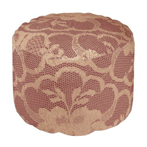 Lace Sepia Rose Gold Floral Glam Maroon Burgundy Pouf