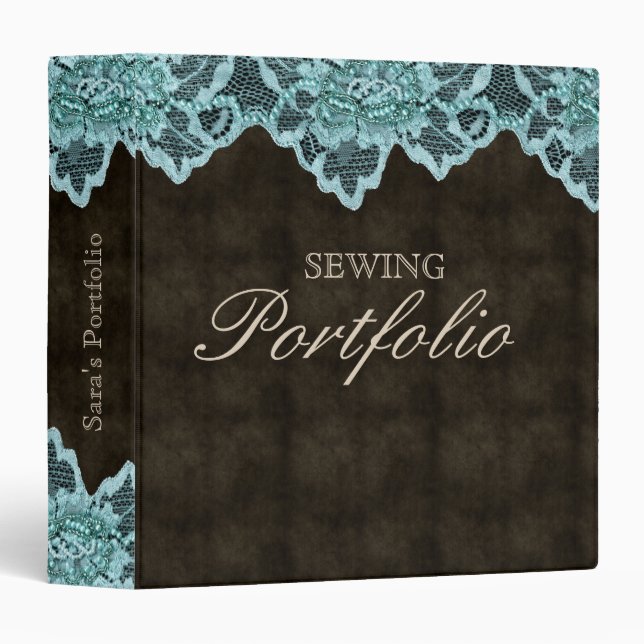 Lace Sewing Binder Portfolio Brown Turquoise Blue (Front/Spine)