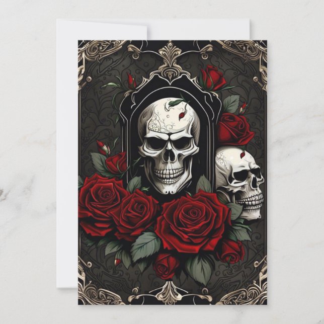 Lace Skulls and Roses Gothic Elegance Wedding Invitation (Front)