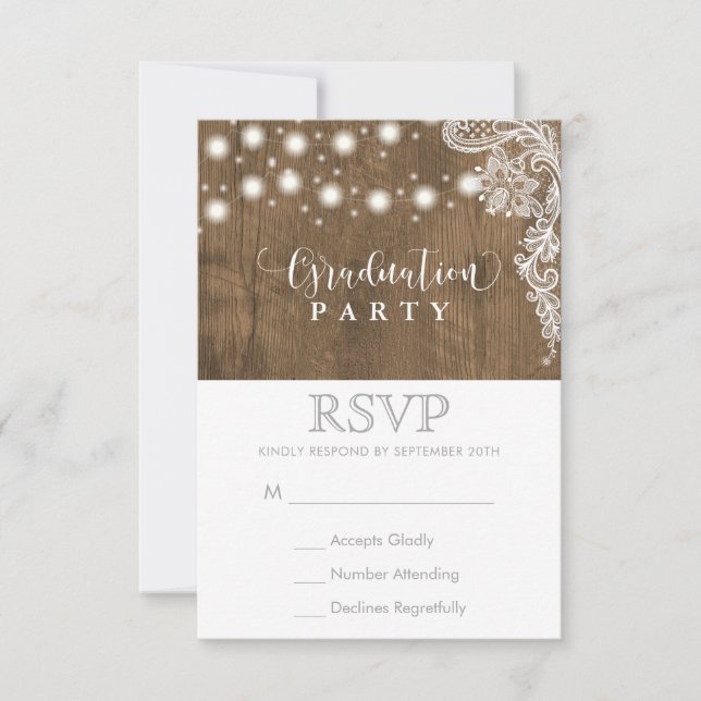 Lace String Light Rustic Graduation Party RSVP (Front)