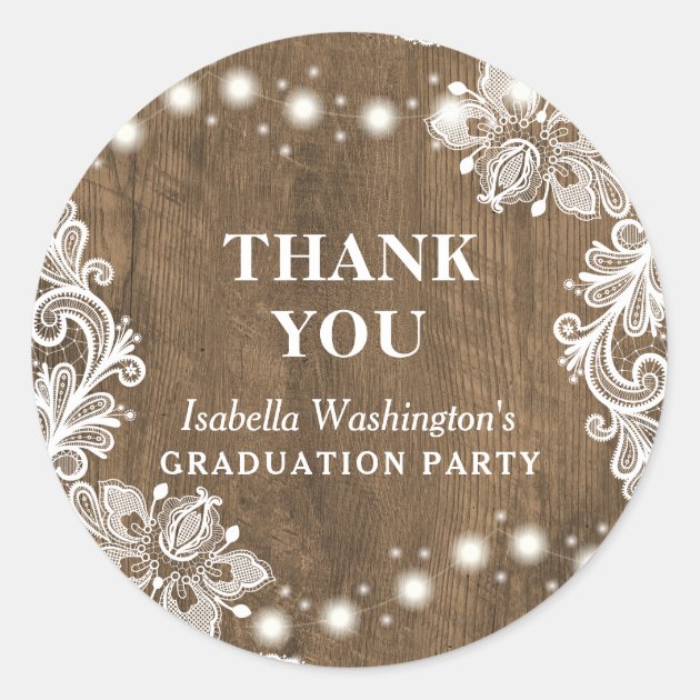 Lace String Light Rustic Graduation Thank You Classic Round Sticker