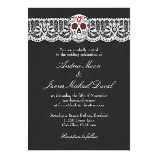 Lace Sugar Skull Chalkboard Wedding Invitations