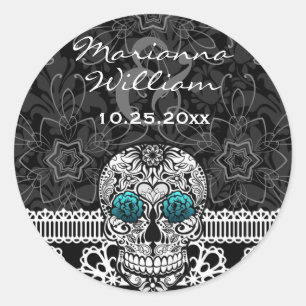 Lace Sugar Skull Day of the Dead Save the Date Classic Round Sticker