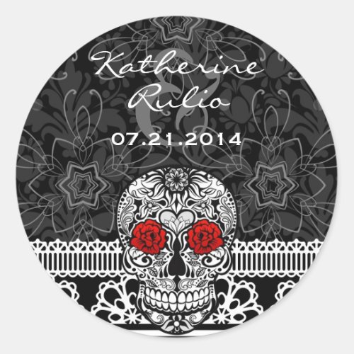 Lace Sugar Skull Day of the Dead Save the Date Classic Round Sticker
