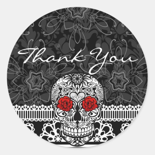 Lace Sugar Skull Day of the Dead Thank You Classic Round Sticker