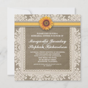 lace sunflower & burlap rehearsal dinner invites