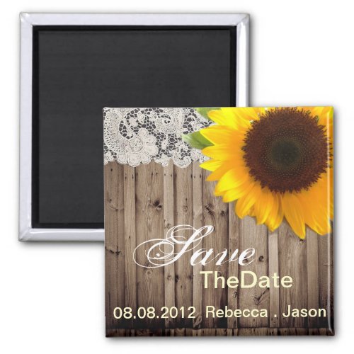 lace sunflower country wedding save the date magnet
