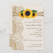 Lace & sunflowers on burlap wedding bridal shower invitation (Front/Back)