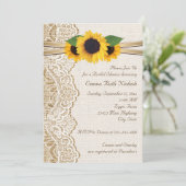 Lace & sunflowers on burlap wedding bridal shower invitation (Standing Front)
