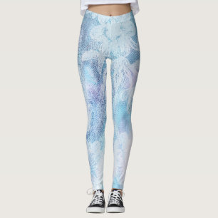 *~* Lace Texture Watercolor Blue Turquoise Leggings