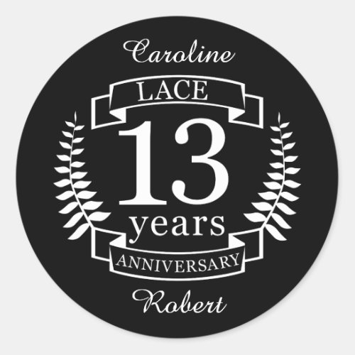 Lace Traditional wedding anniversary 13 years Classic Round Sticker