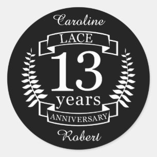 Lace Traditional wedding anniversary 13 years Classic Round Sticker