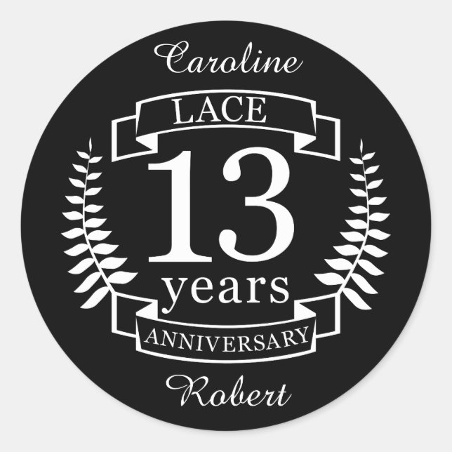 Lace Traditional wedding anniversary 13 years Classic Round Sticker (Front)