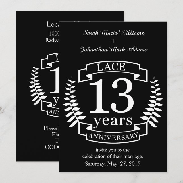 Lace Traditional wedding anniversary 13 years Invitation (Front/Back)