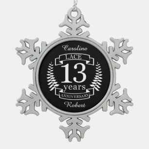 Lace Traditional wedding anniversary 13 years Snowflake Pewter Christmas Ornament