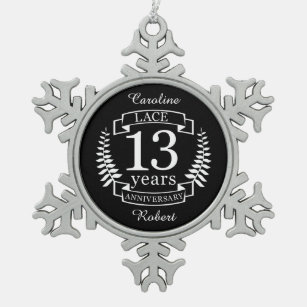 Lace Traditional wedding anniversary 13 years Snowflake Pewter Christmas Ornament