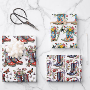 Lace-Up Boots and Butterfly Floral Wrapping Paper Sheets