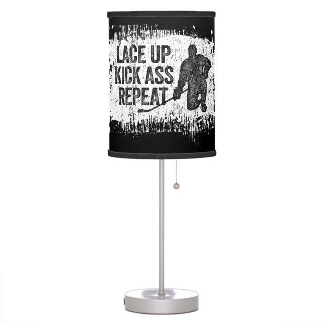 Lace Up. Repeat. (hockey) Table Lamp (Left)