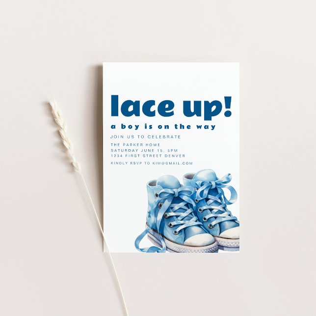 Lace Up Shoe Sneaker Baby Shower Invitation (Creator Uploaded)