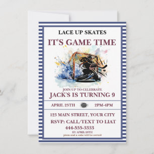 "Lace Up Skates, It's Game Time" Ice Hockey Invitation