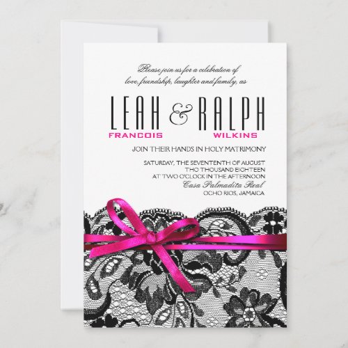 Lace Wedding Bows  Ribbons  white black fuschia Invitation