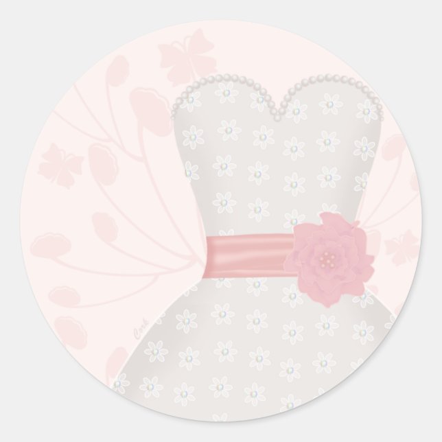 Lace Wedding Gown and Butterfly Classic Round Sticker (Front)
