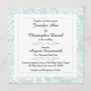 Lace Wedding Invitations - Teal Blue Square Invite